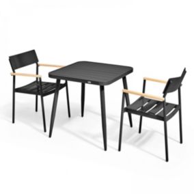 Ensemble table de jardin et 2 fauteuils en aluminium/bois noir  Oviala