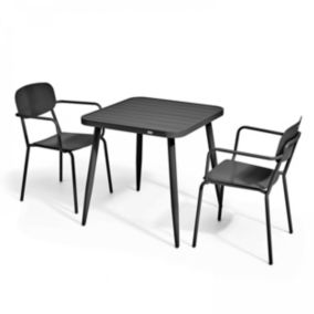 Ensemble table de jardin et 2 fauteuils en aluminium noir  Oviala