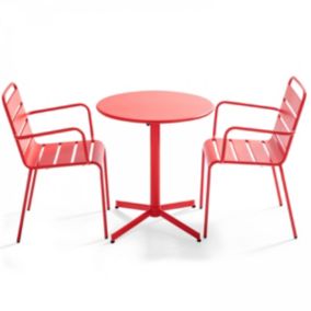 Ensemble table de jardin et 2 fauteuils métal rouge Palavas  Oviala