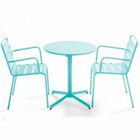 Ensemble table de jardin et 2 fauteuils métal turquoise Palavas  Oviala