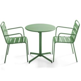 Ensemble table de jardin et 2 fauteuils métal vert cactus Palavas  Oviala