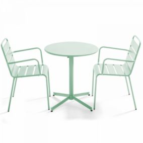 Ensemble table de jardin et 2 fauteuils métal vert sauge Palavas  Oviala