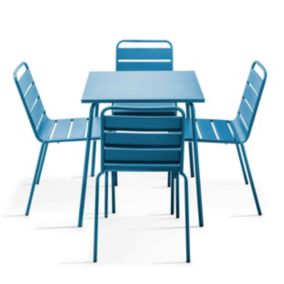 Ensemble table de jardin et 4 chaises en métal bleu pacific Palavas  Oviala