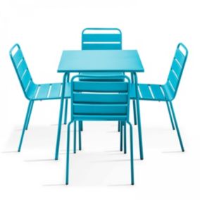 Ensemble table de jardin et 4 chaises en métal bleu Palavas  Oviala