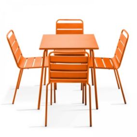 Ensemble table de jardin et 4 chaises en métal orange Palavas  Oviala