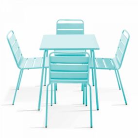 Ensemble table de jardin et 4 chaises en métal turquoise Palavas  Oviala