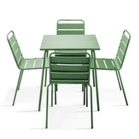 Ensemble table de jardin et 4 chaises en métal vert cactus Palavas  Oviala