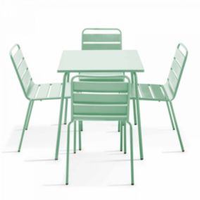 Ensemble table de jardin et 4 chaises en métal vert sauge Palavas  Oviala