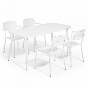 Ensemble table de jardin et 4 fauteuils en aluminium blanc  Oviala