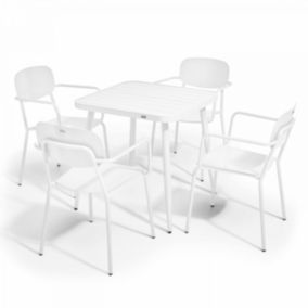 Ensemble table de jardin et 4 fauteuils en aluminium blanc  Oviala