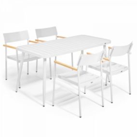 Ensemble table de jardin et 4 fauteuils en aluminium blanc  Oviala