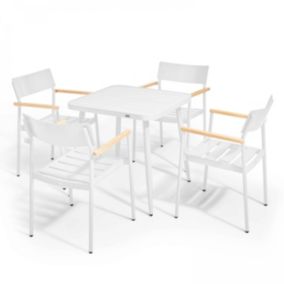 Ensemble table de jardin et 4 fauteuils en aluminium/bois blanc  Oviala