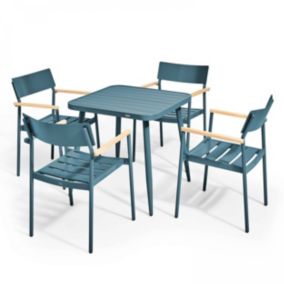 Ensemble table de jardin et 4 fauteuils en aluminium/bois bleu canard  Oviala