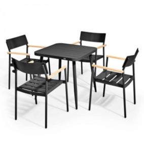 Ensemble table de jardin et 4 fauteuils en aluminium/bois noir  Oviala