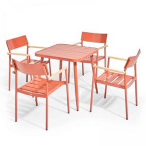 Ensemble table de jardin et 4 fauteuils en aluminium/bois terracotta  Oviala