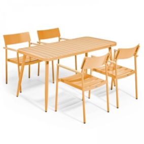 Ensemble table de jardin et 4 fauteuils en aluminium jaune moutarde  Oviala