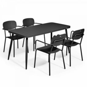 Ensemble table de jardin et 4 fauteuils en aluminium noir  Oviala