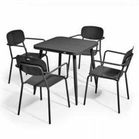 Ensemble table de jardin et 4 fauteuils en aluminium noir  Oviala