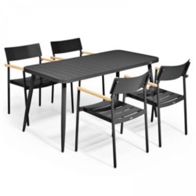 Ensemble table de jardin et 4 fauteuils en aluminium noir  Oviala