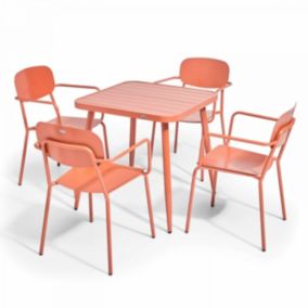 Ensemble table de jardin et 4 fauteuils en aluminium terracotta  Oviala