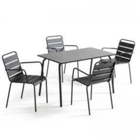 Ensemble table de jardin et 4 fauteuils en métal anthracite Palavas  Oviala