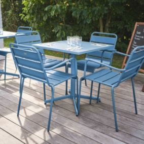 Ensemble table de jardin et 4 fauteuils en métal bleu pacific Palavas  Oviala