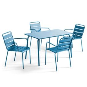 Ensemble table de jardin et 4 fauteuils en métal bleu pacific Palavas  Oviala