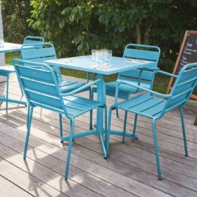 Ensemble table de jardin et 4 fauteuils en métal bleu Palavas  Oviala