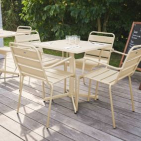 Ensemble table de jardin et 4 fauteuils en métal ivoire Palavas  Oviala