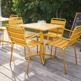 Ensemble table de jardin et 4 fauteuils en métal jaune Palavas  Oviala