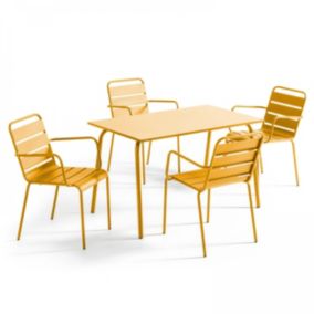 Ensemble table de jardin et 4 fauteuils en métal jaune Palavas  Oviala