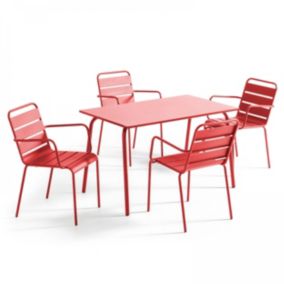 Ensemble table de jardin et 4 fauteuils en métal rouge Palavas  Oviala