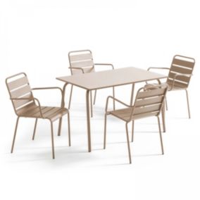 Ensemble table de jardin et 4 fauteuils en métal taupe Palavas  Oviala