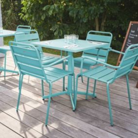 Ensemble table de jardin et 4 fauteuils en métal turquoise Palavas  Oviala