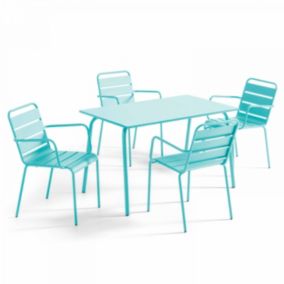 Ensemble table de jardin et 4 fauteuils en métal turquoise Palavas  Oviala