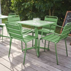 Ensemble table de jardin et 4 fauteuils en métal vert cactus Palavas  Oviala