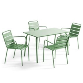 Ensemble table de jardin et 4 fauteuils en métal vert cactus Palavas  Oviala