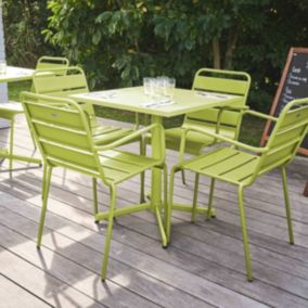 Ensemble table de jardin et 4 fauteuils en métal vert  Palavas  Oviala