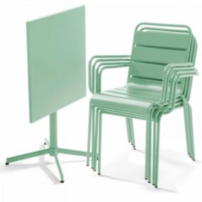 Ensemble table de jardin et 4 fauteuils en métal vert sauge Palavas  Oviala