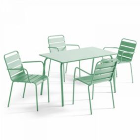 Ensemble table de jardin et 4 fauteuils en métal vert sauge Palavas  Oviala