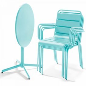 Ensemble table de jardin et 4 fauteuils métal turquoise Palavas  Oviala