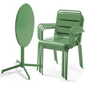 Ensemble table de jardin et 4 fauteuils métal vert cactus  Palavas  Oviala