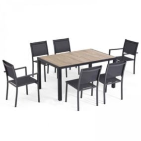 Ensemble table de jardin et 6 chaises en aluminium et céramique bois Tivoli  Oviala