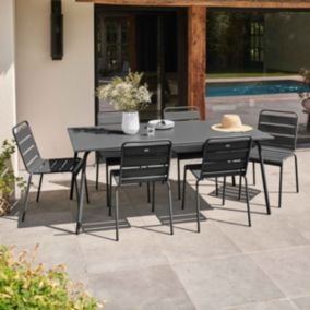 Ensemble table de jardin et 6 chaises en métal anthracite Palavas  Oviala