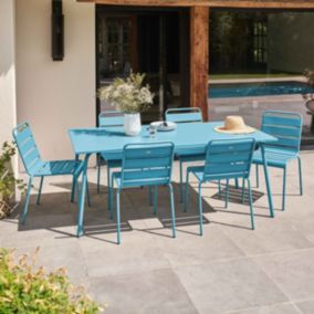 Ensemble table de jardin et 6 chaises en métal bleu Palavas  Oviala