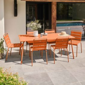 Ensemble table de jardin et 6 chaises en métal orange Palavas  Oviala