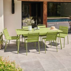 Ensemble table de jardin et 6 chaises en métal vert  Palavas  Oviala