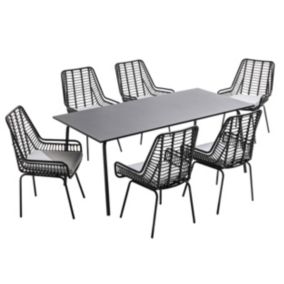 Ensemble table de jardin et 6 chaises en résine tressée et acier Palavas  Oviala