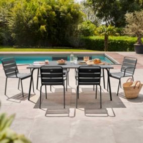 Ensemble table de jardin et 6 fauteuils en métal gris Palavas  Oviala