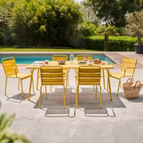 Ensemble table de jardin et 6 fauteuils en métal jaune Palavas  Oviala